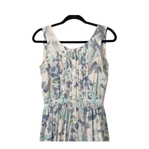 Plain Jane by Sweet Baby Jane VTG Blue Floral Open Back Small Smocked Midi Dress - Picture 2 of 7